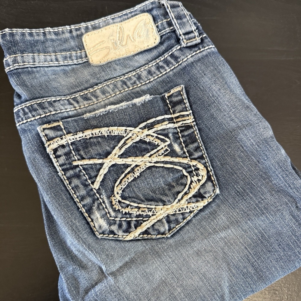 Vintage Y2K Silver Womens Jeans Lola 29x33 Fit 30x32 Thick Stitch Design Pocket